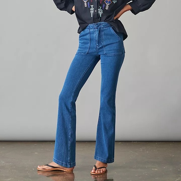 Pilcro Anthropologie High Rise trouser Boot Cut Jeans Blue Denim - size 0 - Picture 1 of 15